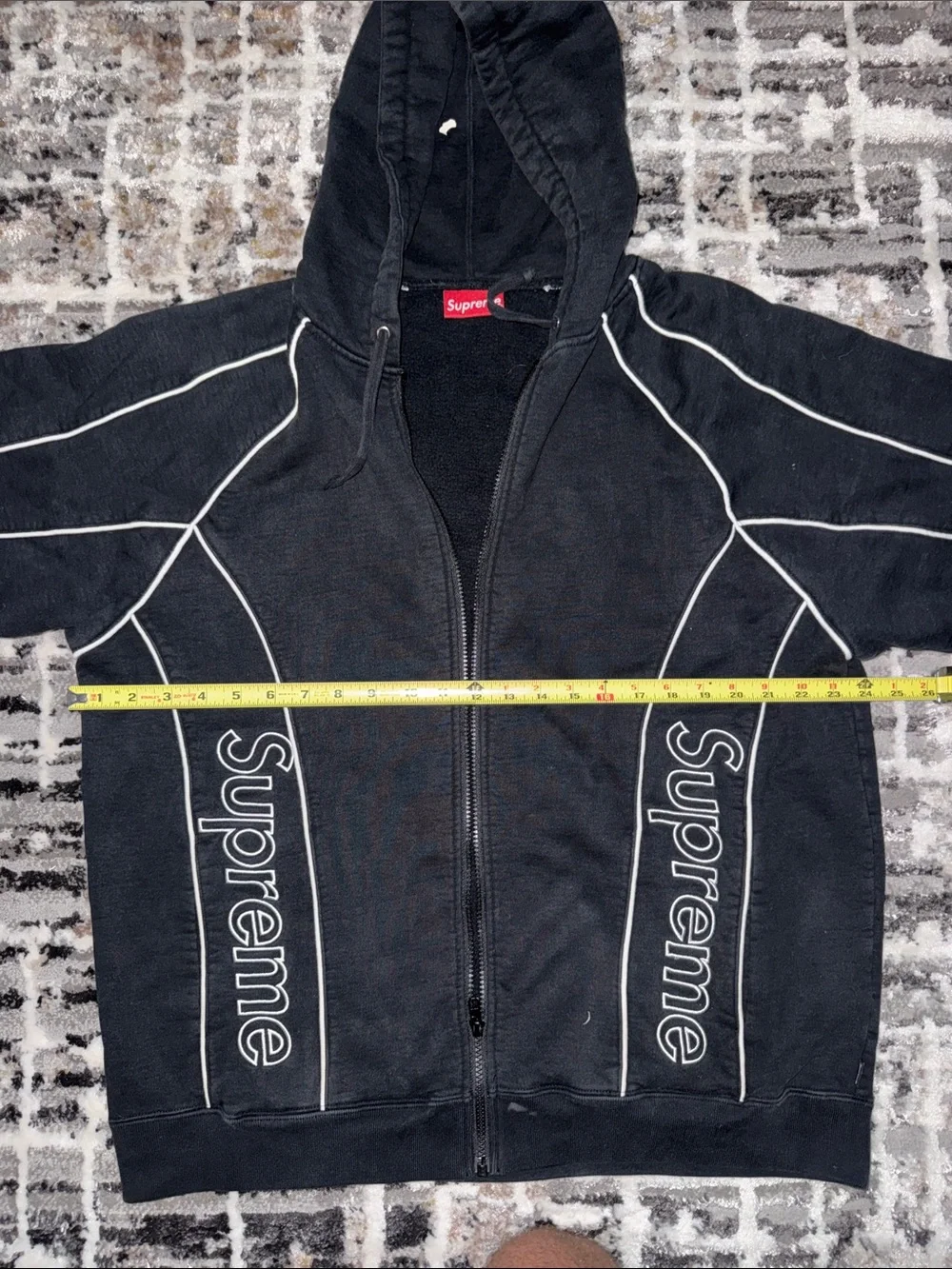 Black Zip-Up Hoodie with White Piping